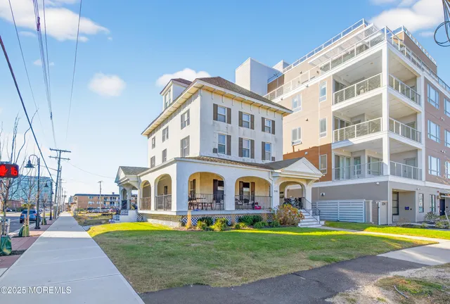 a view of a building with a swimming pool