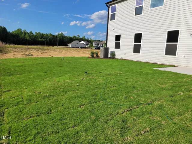 a view of a backyard with plants and a garden