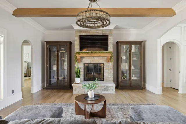 a view of a lush green space with a lake view