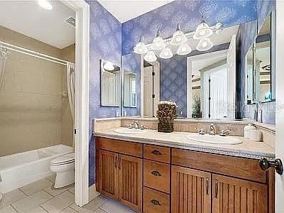 234 Acadia Terrace Celebration, FL 34747 - Photo 15 of 38 a bathroom with a granite countertop sink mirror and toilet
