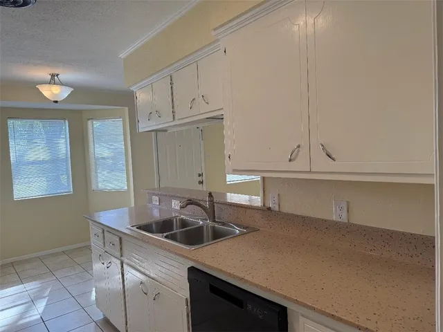 a kitchen with a sink and cabinets