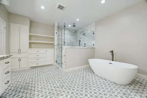 a bathroom with a sink a vanity and a mirror