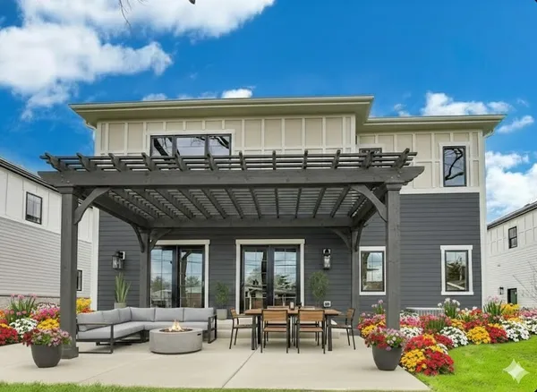 a front view of a house with a outdoor space