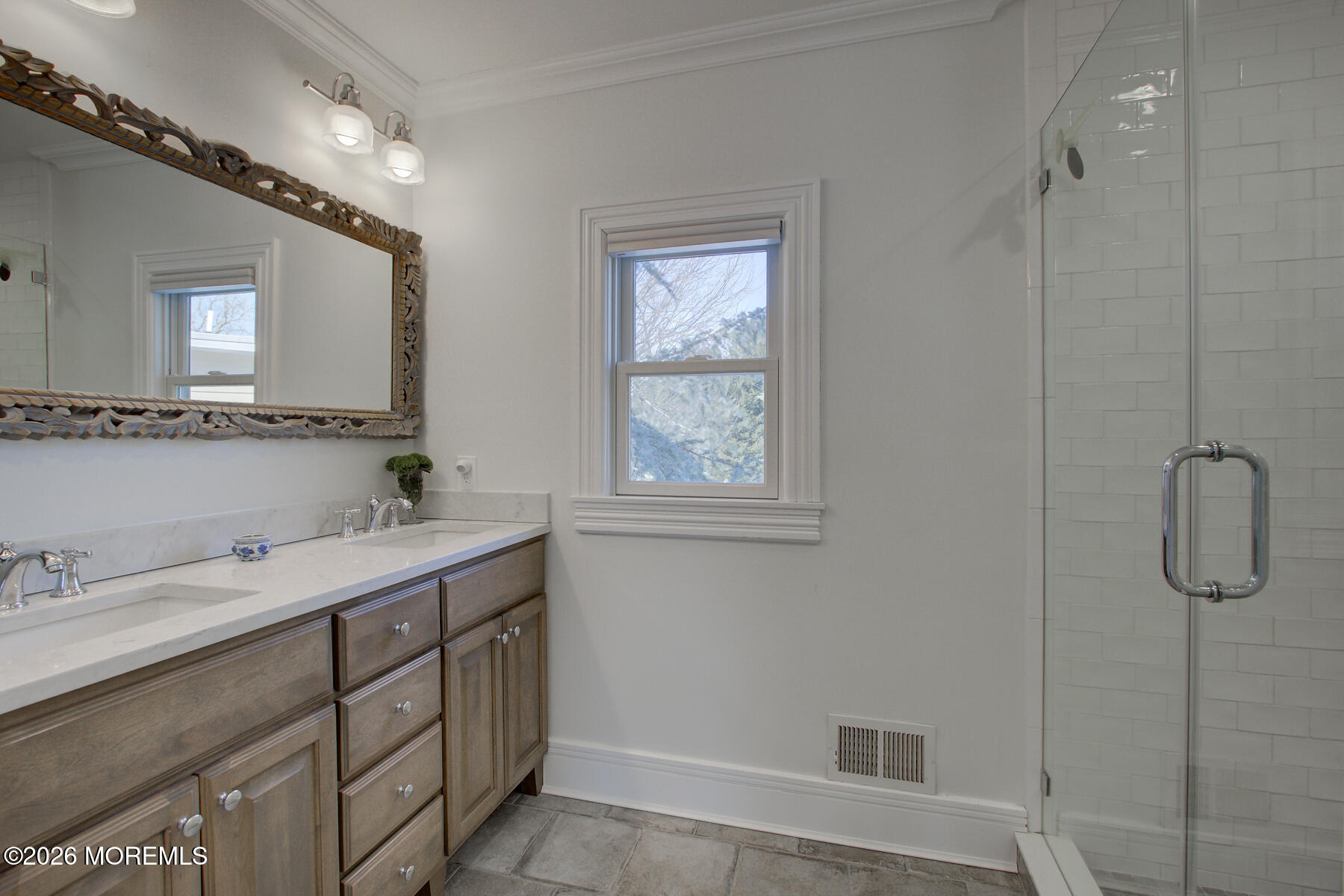 39 River Road Rumson, NJ 07760 - Photo 18 of 36 a bathroom with a double vanity sink mirror and double