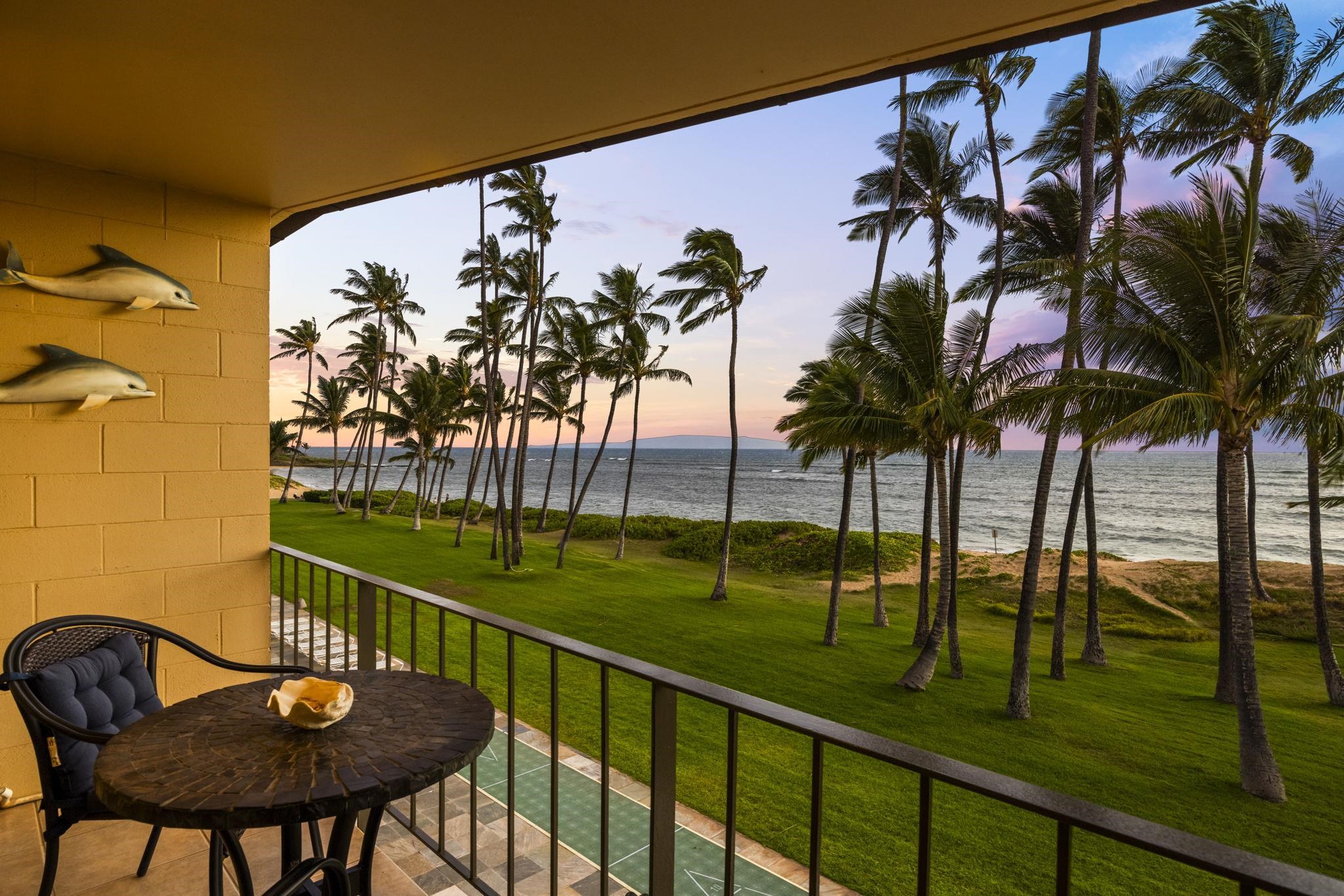 1310 Uluniu Road, Unit 317 Kihei, HI 96753 - Photo 14 of 50 a view of a chairs and table in patio with wooden fence