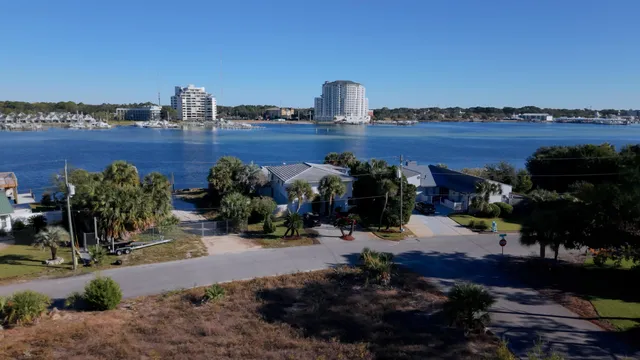 a view of a lake with a city