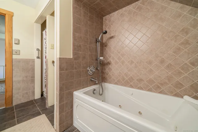 a bathroom with a bathtub