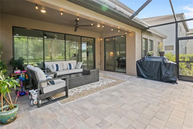 a view of a field with an trees