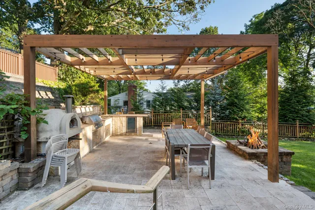 an outdoor view with patio