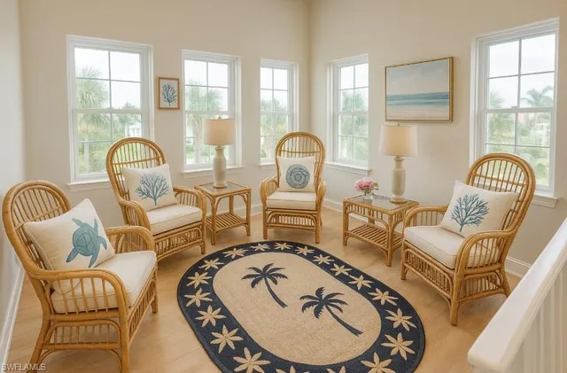 a living room with furniture kitchen view and a fireplace