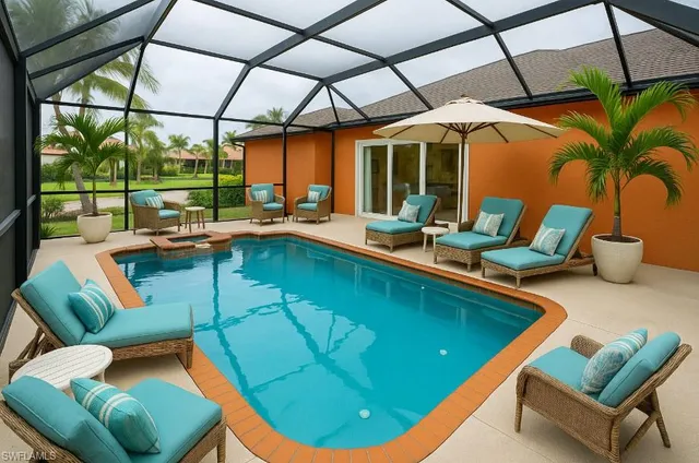 a view of swimming pool from a patio