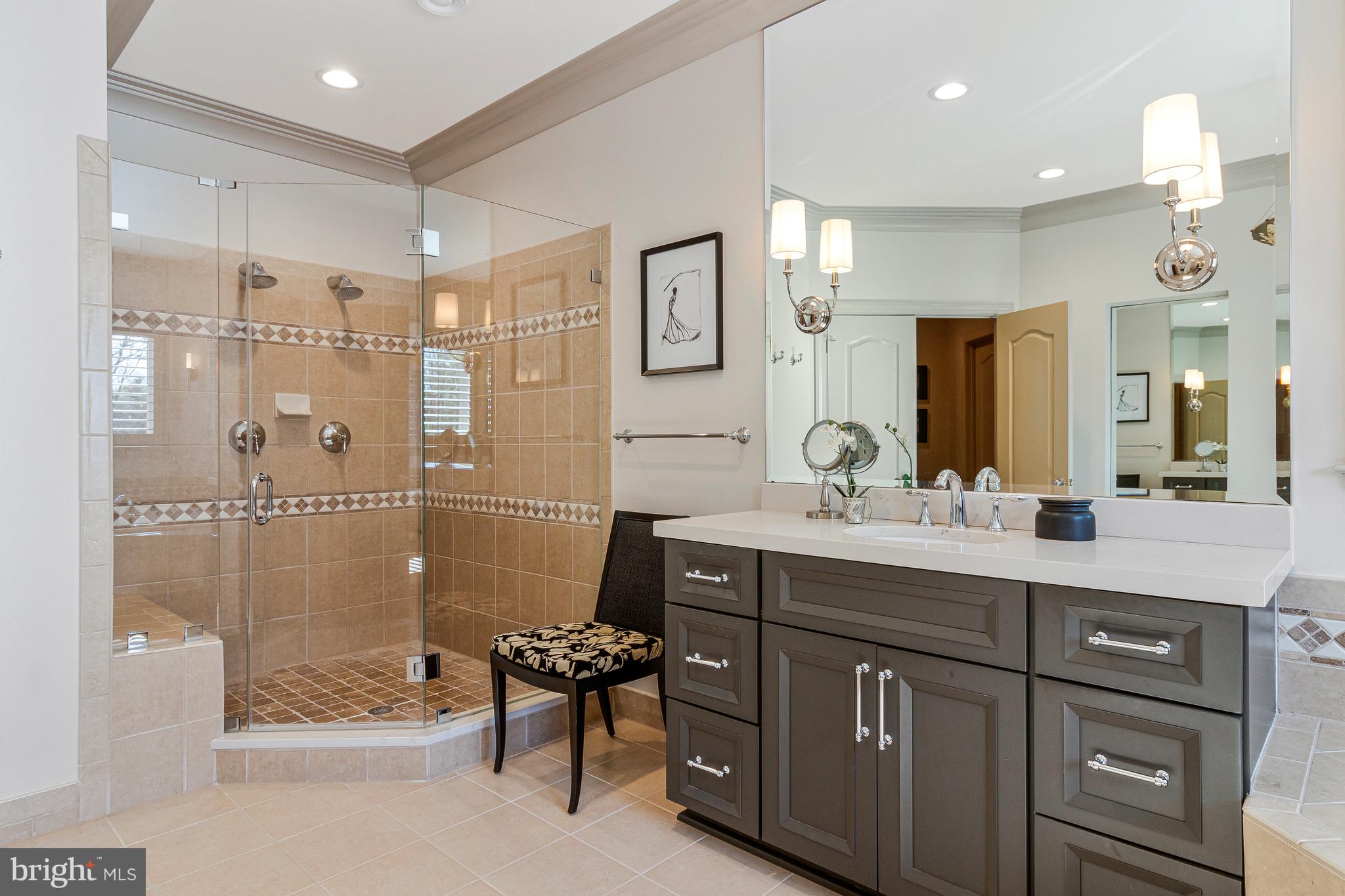 1029 Founders Ridge Lane McLean, VA 22102 - Photo 36 of 71 a bathroom with a shower sink vanity and mirror