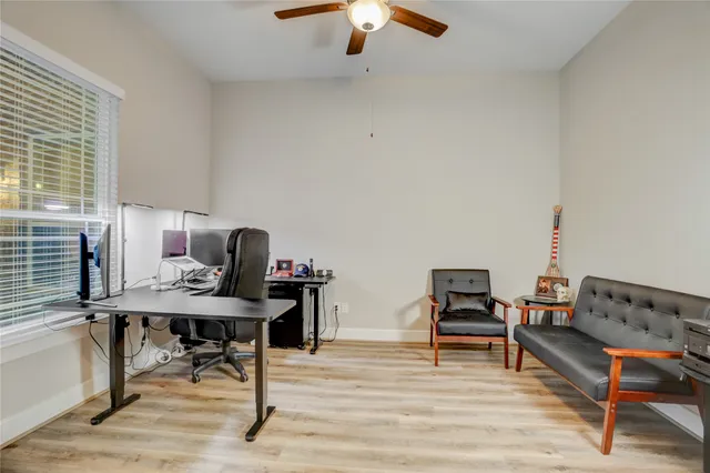 a workspace with furniture