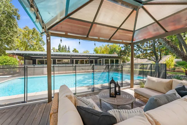 a view of a patio on the roof deck