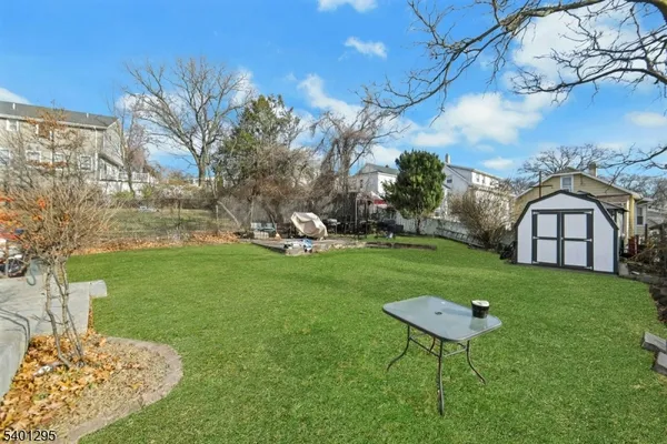 a view of a garden with a slide