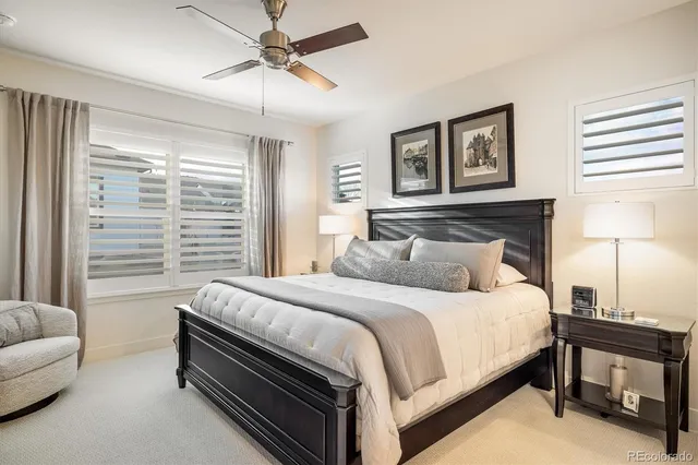 a bedroom with a bed and a couch