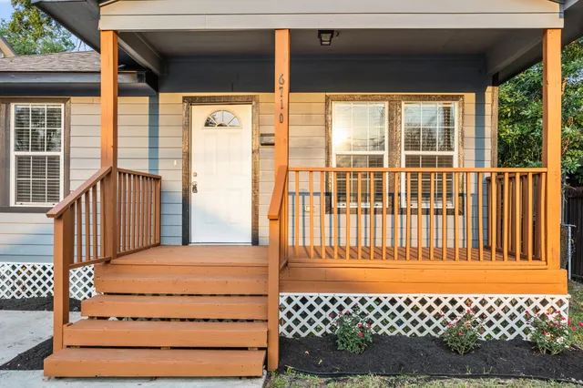 a view of a wooden door