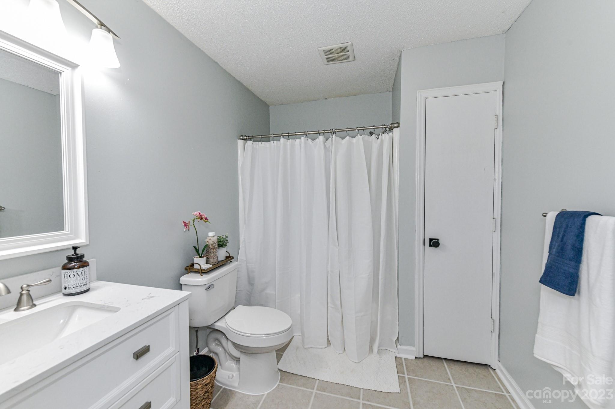 27046 Tidal Way Tega Cay, SC 29708 - Photo 18 of 20 a bathroom with a sink a toilet and shower curtain