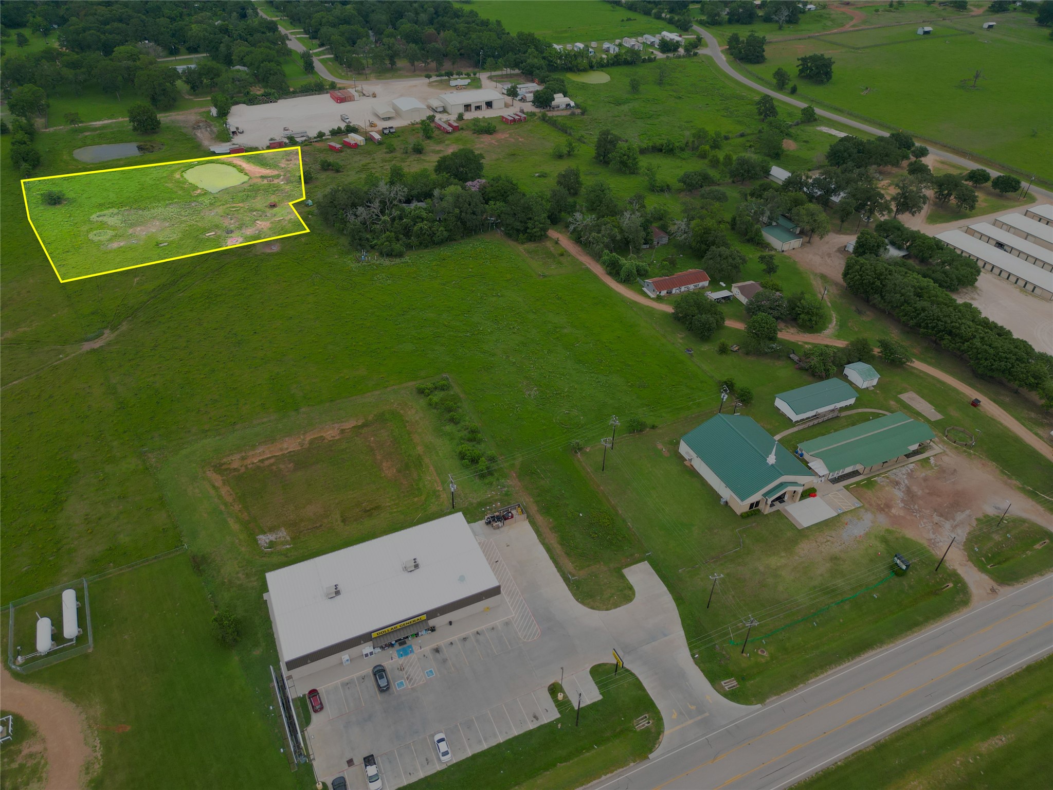 2 Fm 1488 Road Waller, TX 77484 - Photo 17 of 28 Aerial view with boundary overlay—2-acre tract just off FM 1488 with easement access and high visibility.
