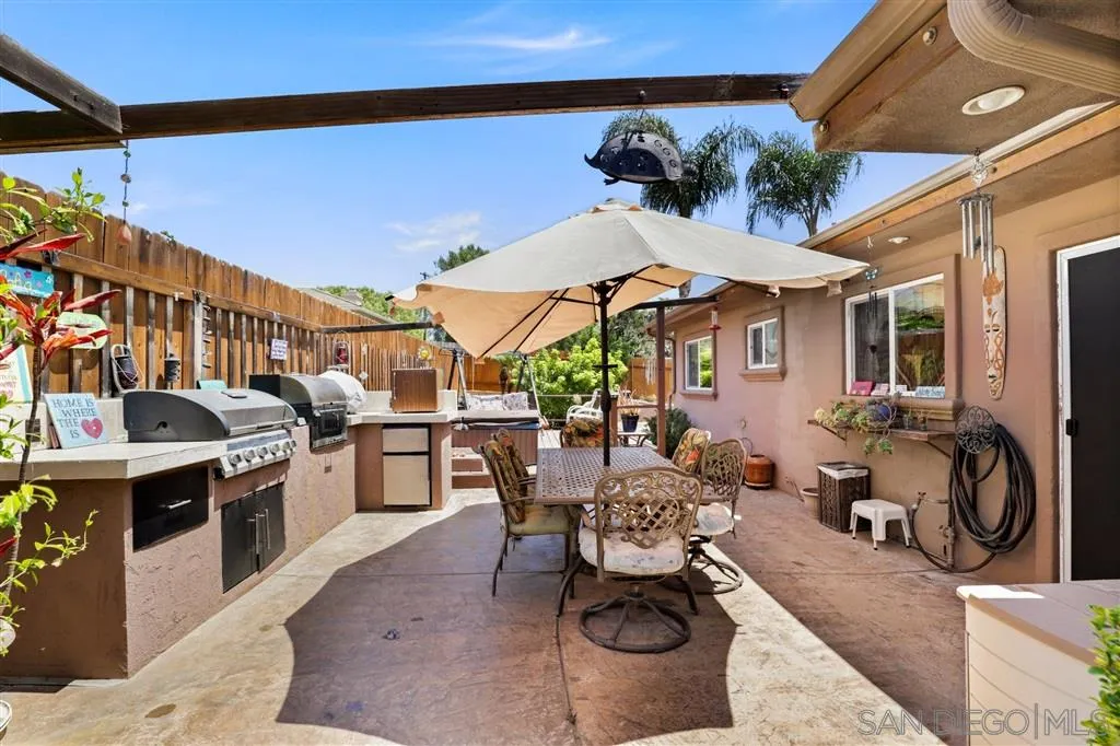 1021 Hillcrest View Lane Fallbrook, CA 92028 - Photo 21 of 24 a view of a patio with table and chairs under an umbrella