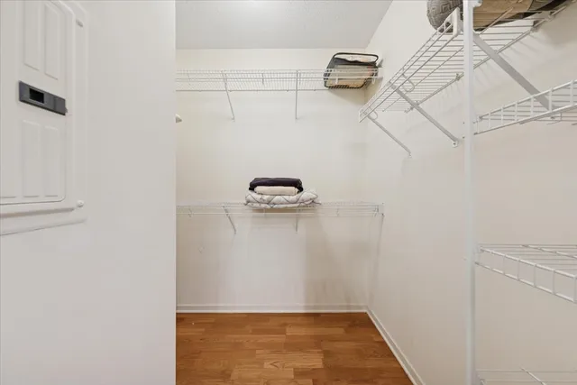 a view of a room with racks on the wall