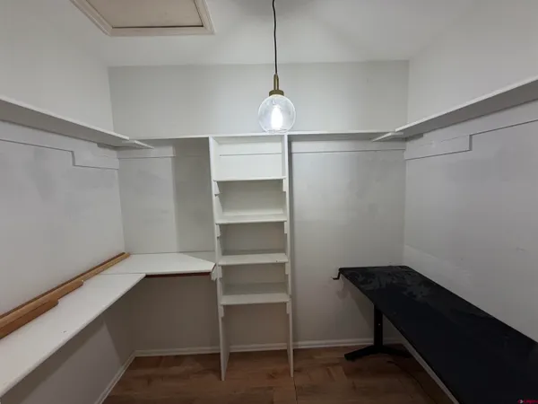 a room with walk in closet and a window