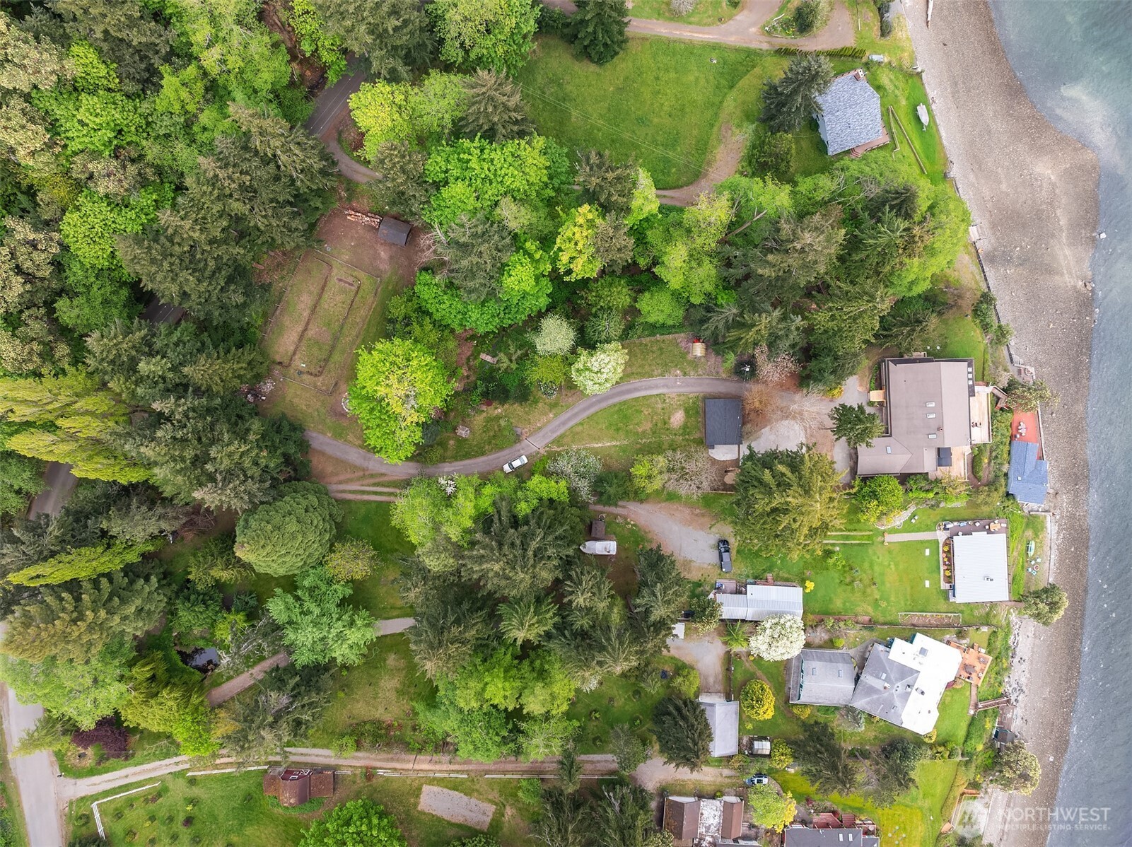 13725 Southwest Pohl Road Vashon, WA 98070 - Photo 37 of 40 an aerial view of residential house with outdoor space and trees all around