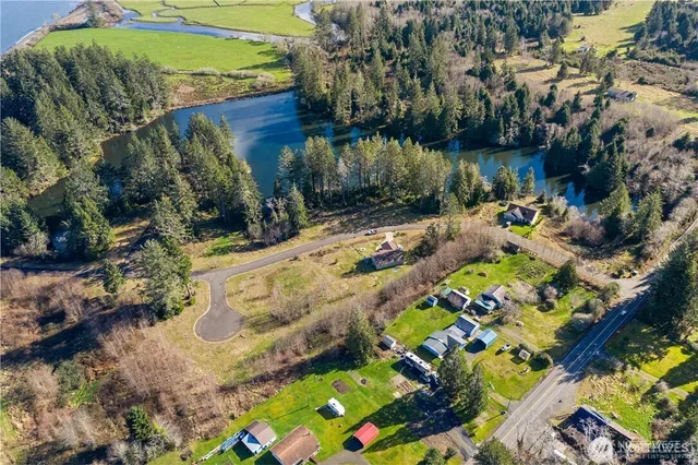 a view of a lake with a park