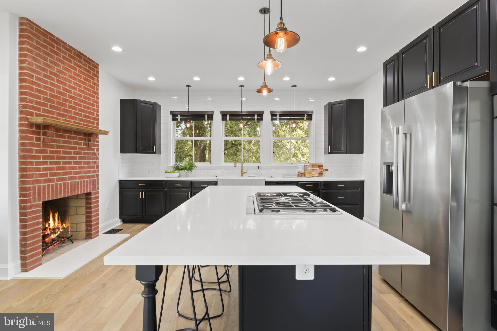 438 Ethan Allen Avenue Takoma Park, MD 20912 - Photo 4 of 47 a kitchen with stainless steel appliances a stove a refrigerator a sink and a fireplace