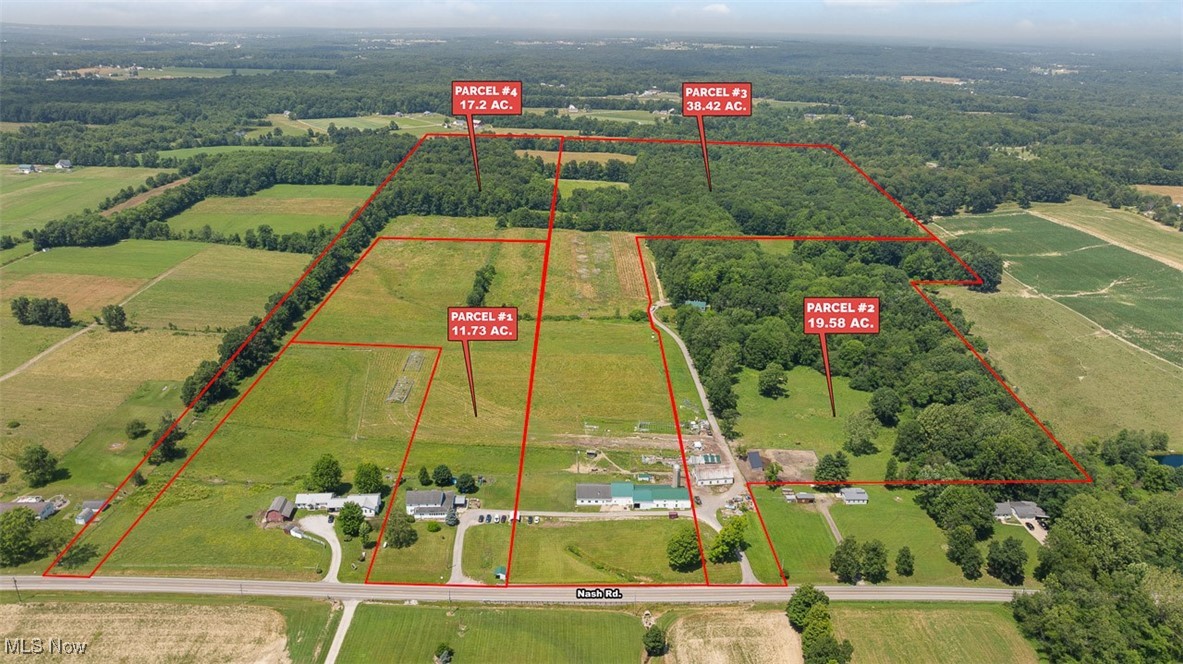 16990 Nash Road Middlefield, OH 44062 - Photo 43 of 45 Aerial view of sparsely populated area with property boundaries highlighted