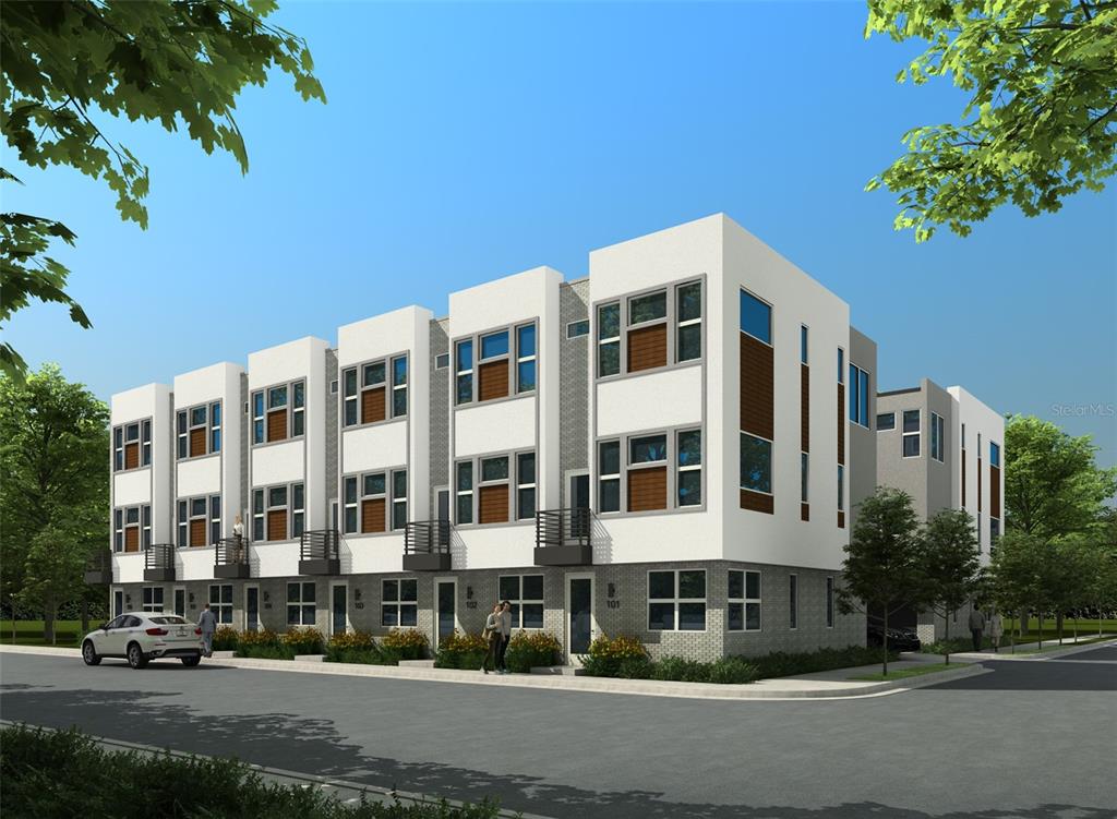 a view of a building with a street