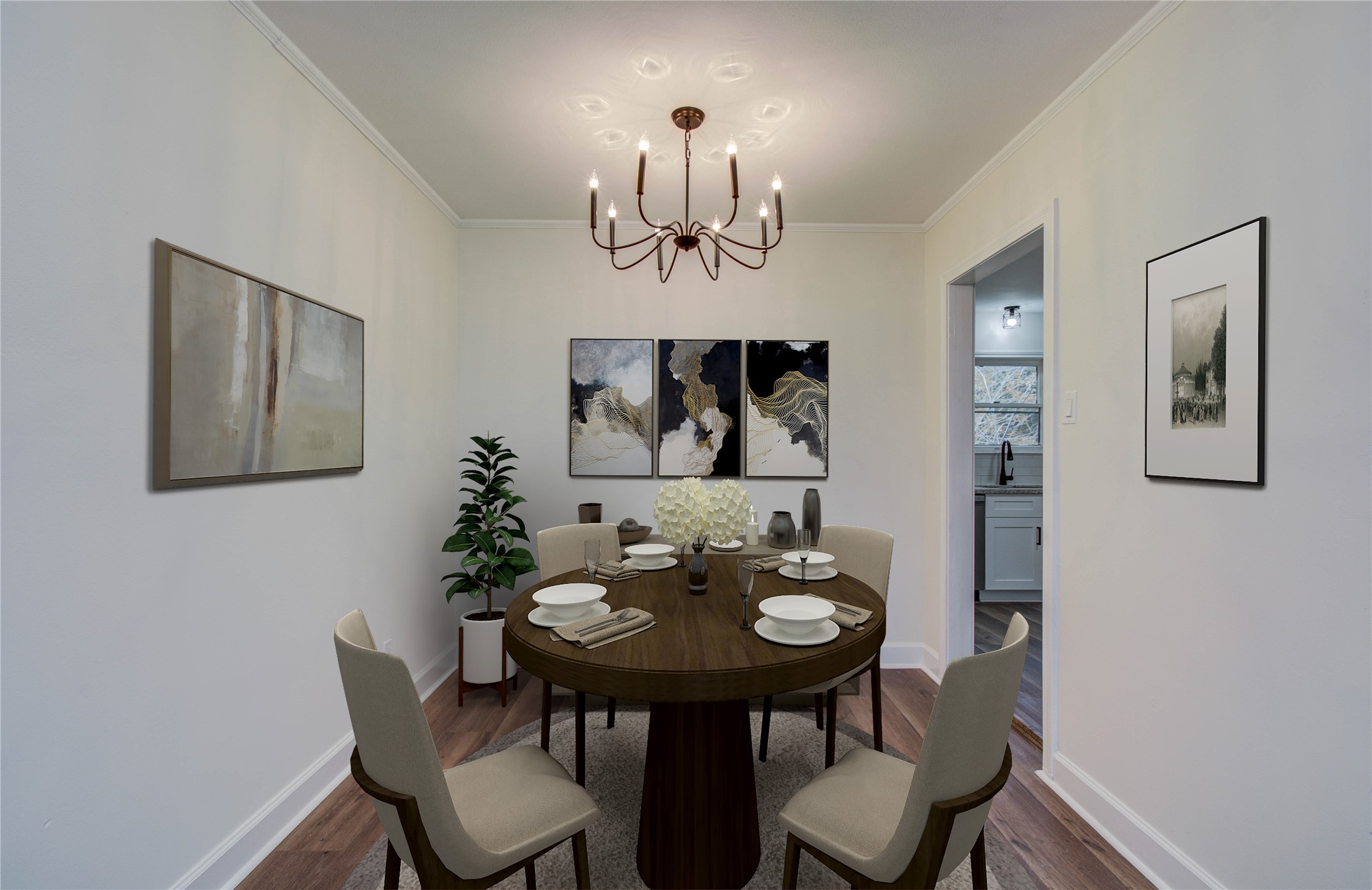 2417 Pecan Street Dickinson, TX 77539 - Photo 8 of 43 a view of a dining room with furniture a chandelier and wooden floor