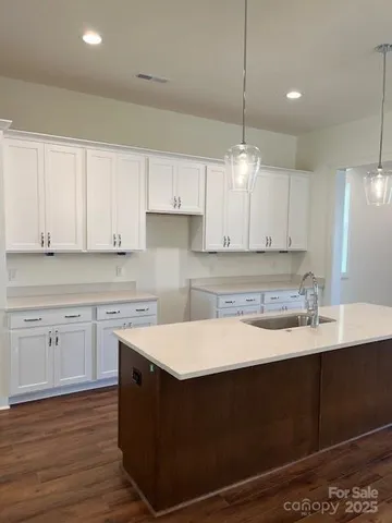 a kitchen with a sink dishwasher and white cabinets