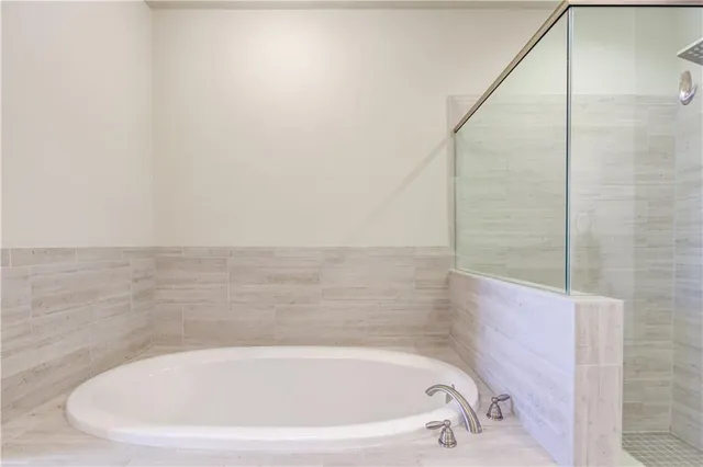 a bathroom with a bathtub