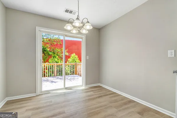 a view of a chandelier in a room