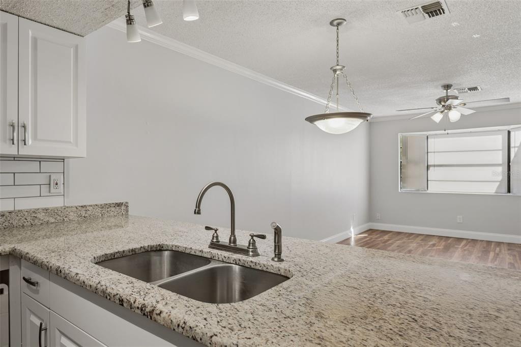 10307 Councils Way Temple Terrace, FL 33617 - Photo 10 of 50 a kitchen with a sink a faucet a chandelier and living room view
