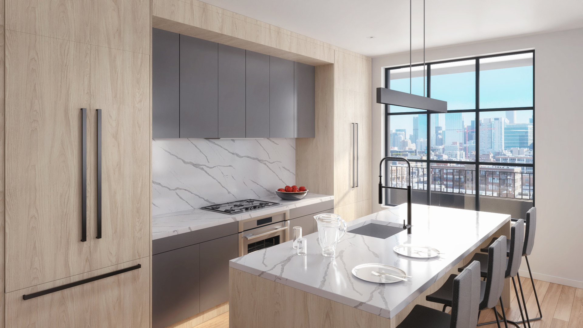 1400 West Monroe Street, Unit 7D Chicago, IL 60607 - Photo 5 of 17 a kitchen with a table chairs and a refrigerator