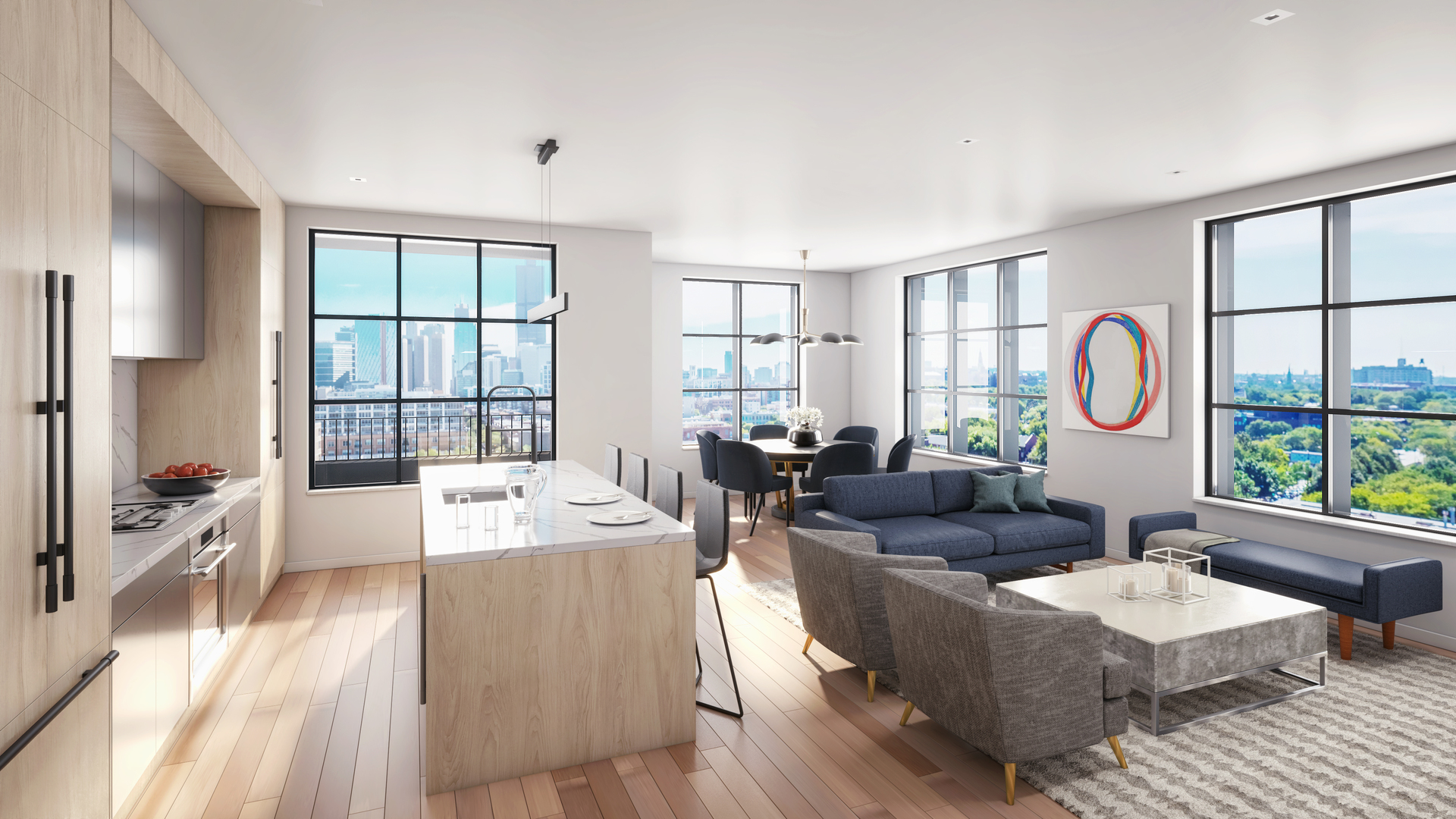 1400 West Monroe Street, Unit 7D Chicago, IL 60607 - Photo 6 of 17 a living room with furniture a large window and wooden floor