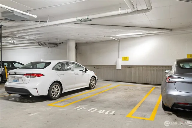 a car parked in a garage