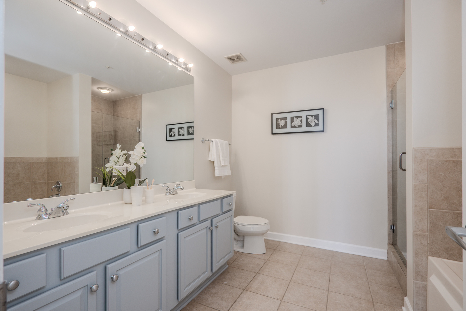 233 East 13th Street, Unit 2001 Chicago, IL 60605 - Photo 23 of 48 a spacious bathroom with a granite countertop sink a toilet and a mirror