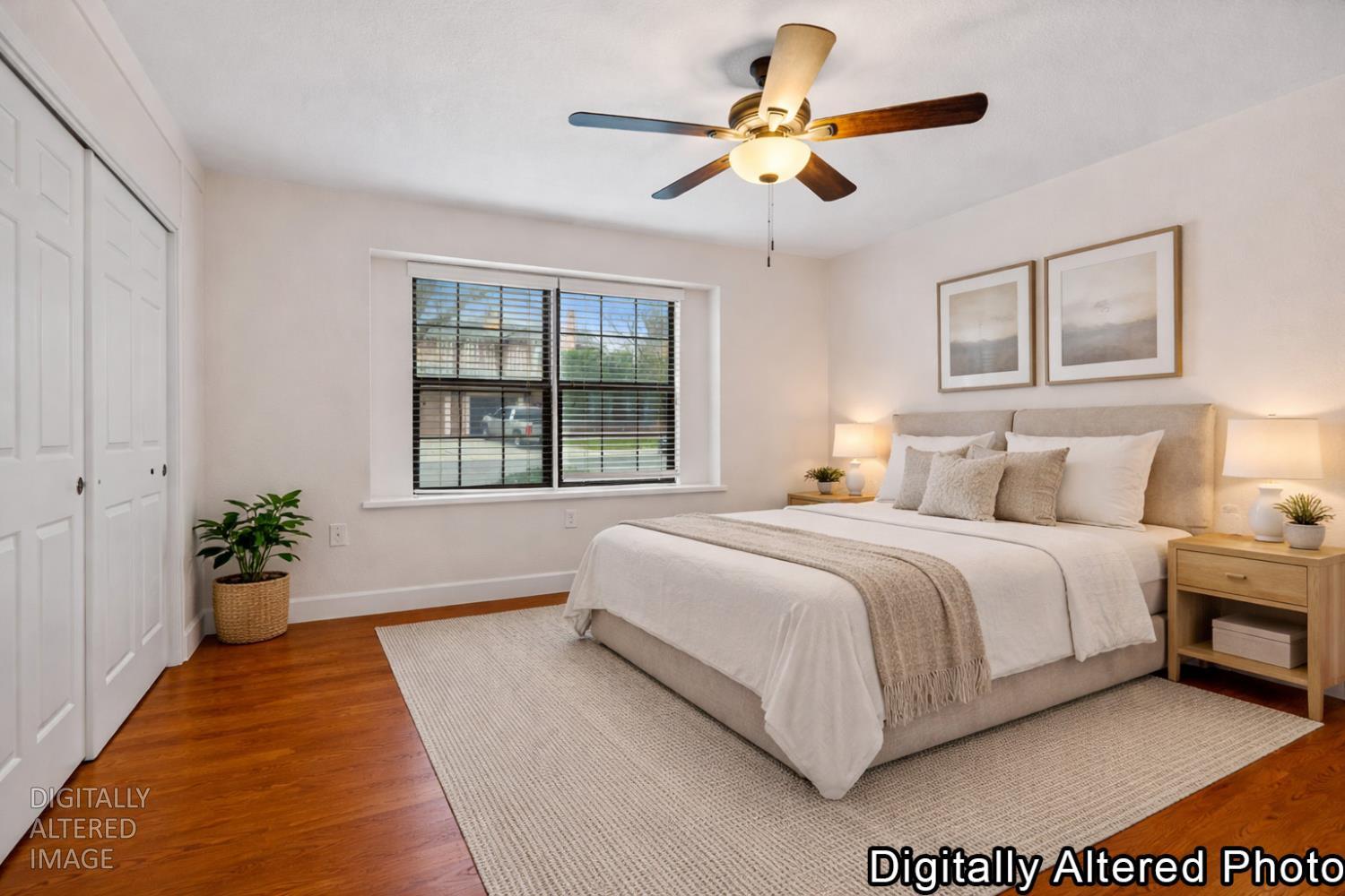 3829 Mondrian Drive Modesto, CA 95356 - Photo 23 of 37 a bedroom with a large bed chandelier and a window