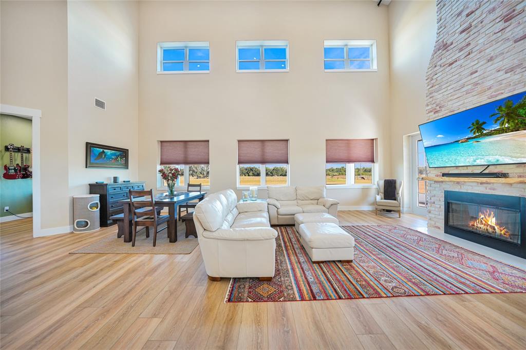 3321 Southwest Martin Lane Arcadia, FL 34266 - Photo 11 of 81 a living room with furniture dining table a fireplace and a dining table with wooden floor