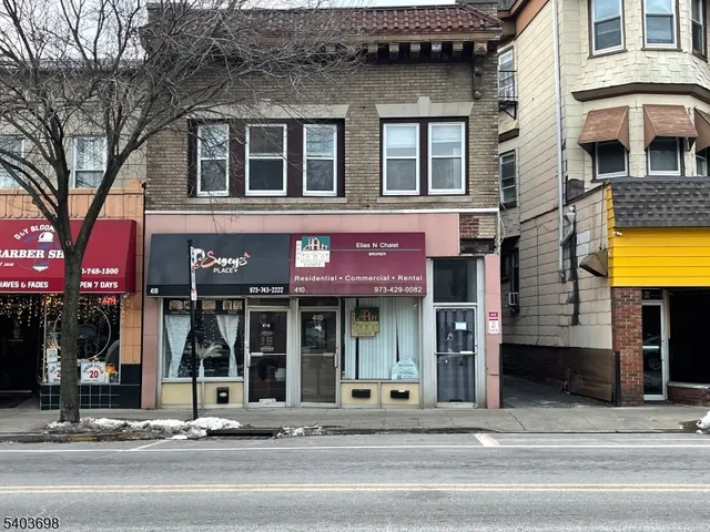 a front view of a brick building