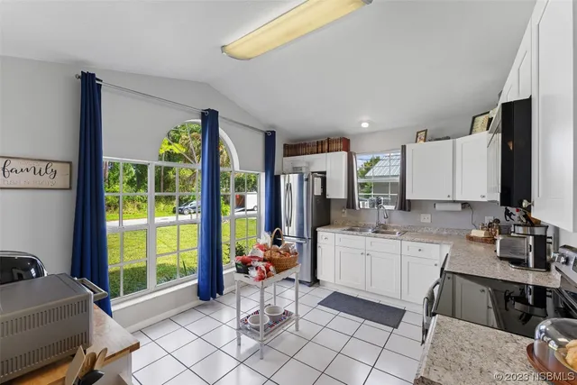 a room with window and bathroom view