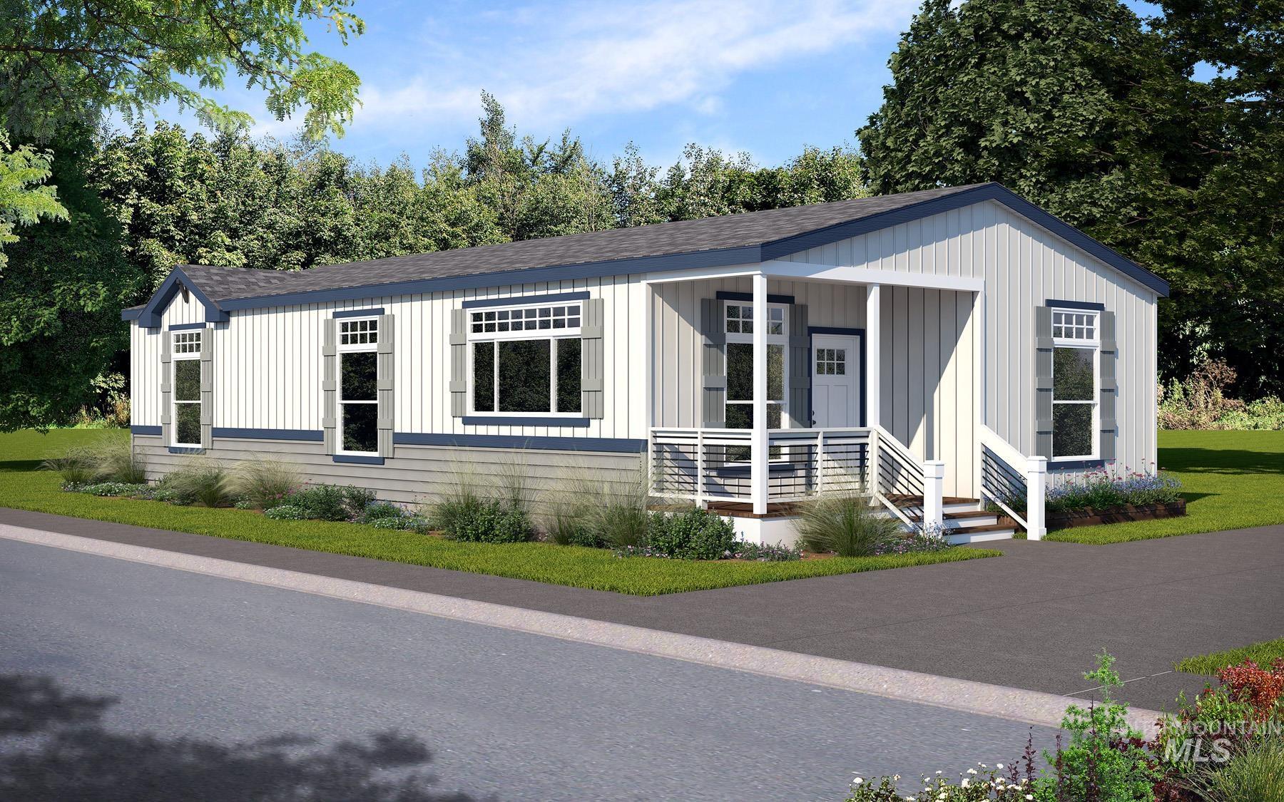 421 South Curtis Road, Unit 131 Boise City, ID 83705 - Photo 1 of 8 Single-story residence featuring a covered front porch, white vertical siding, grey shutters, and a dark shingle roof