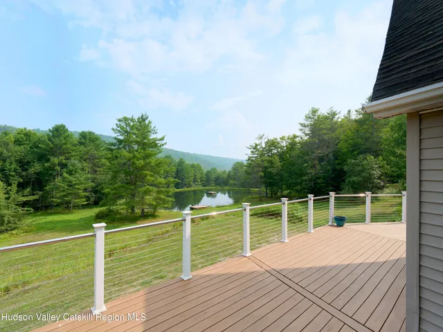 a view of a balcony with mountain view