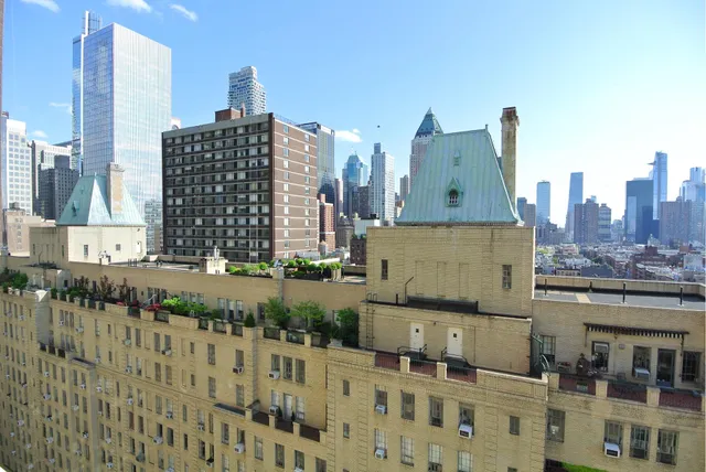 a view of a city with tall buildings