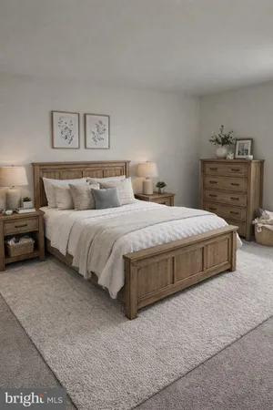 a bedroom with a bed and a couch