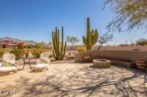 a view of a terrace with chairs