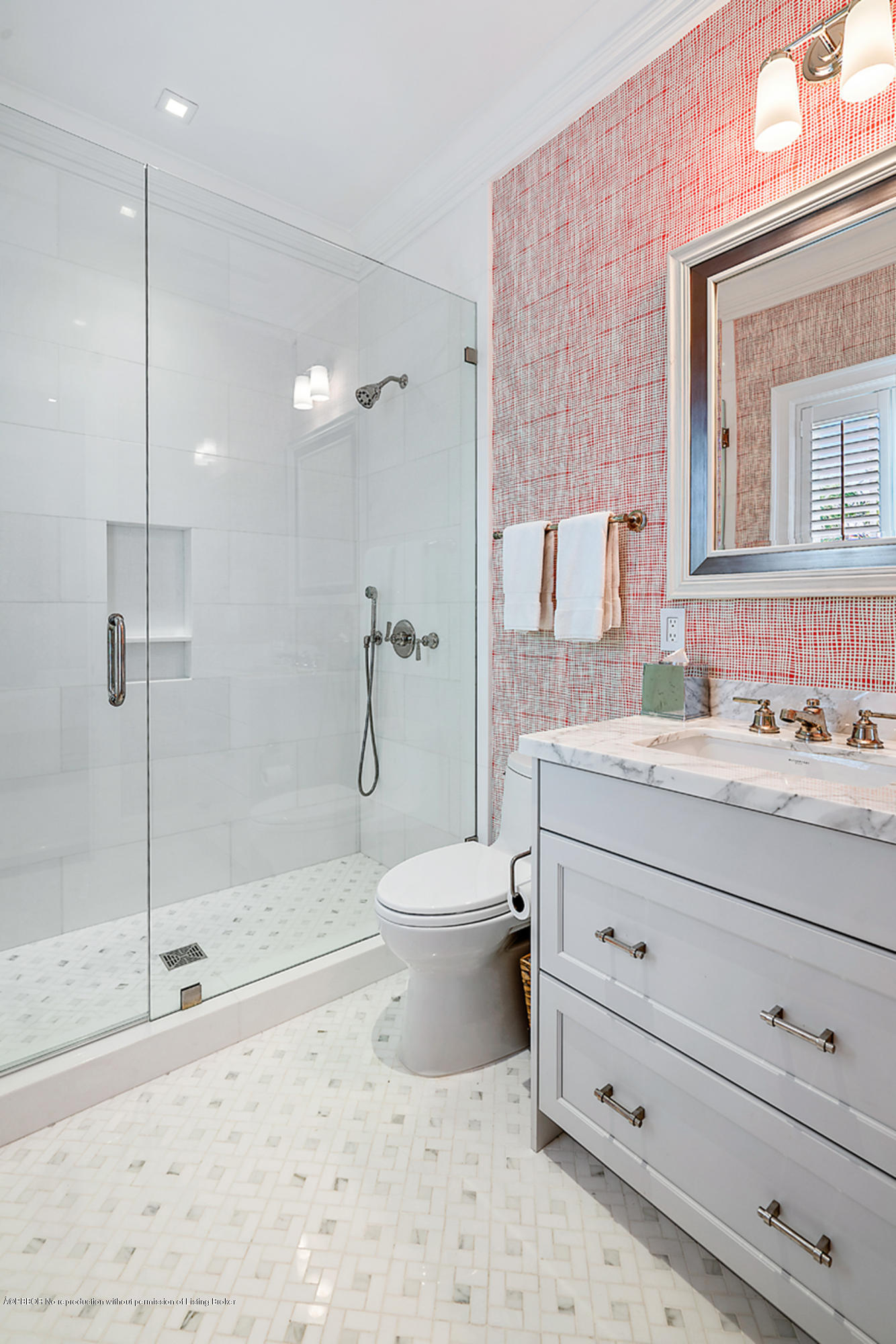 309 Dunbar Road Palm Beach, FL 33480 - Photo 20 of 24 a bathroom with a granite countertop toilet a sink and a mirror